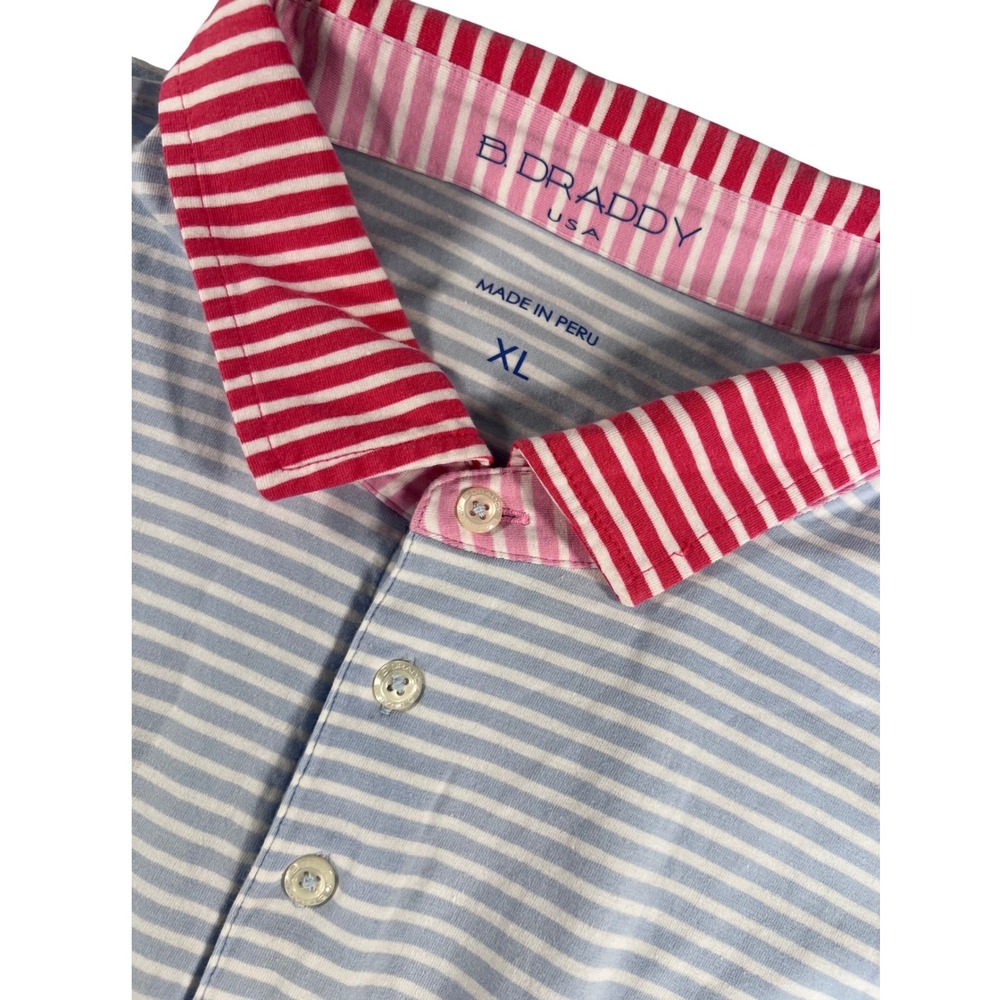 B. Draddy Mens XL Striped Pima Cotton Polo Shirt Pink Blue Colorblock Golf Tee